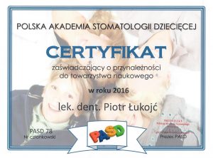 Certyfikat Polska Akademia Stomatologii Dziecięcej